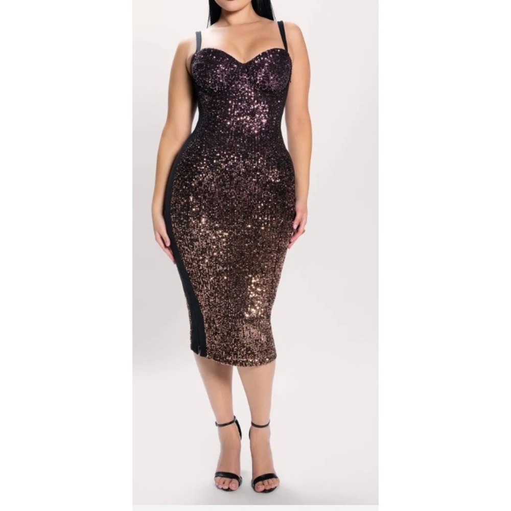 TA3 Seamed Lushy Dress XS Sequin Ombre Bronze Plum Sculpting Corset NEW Formal